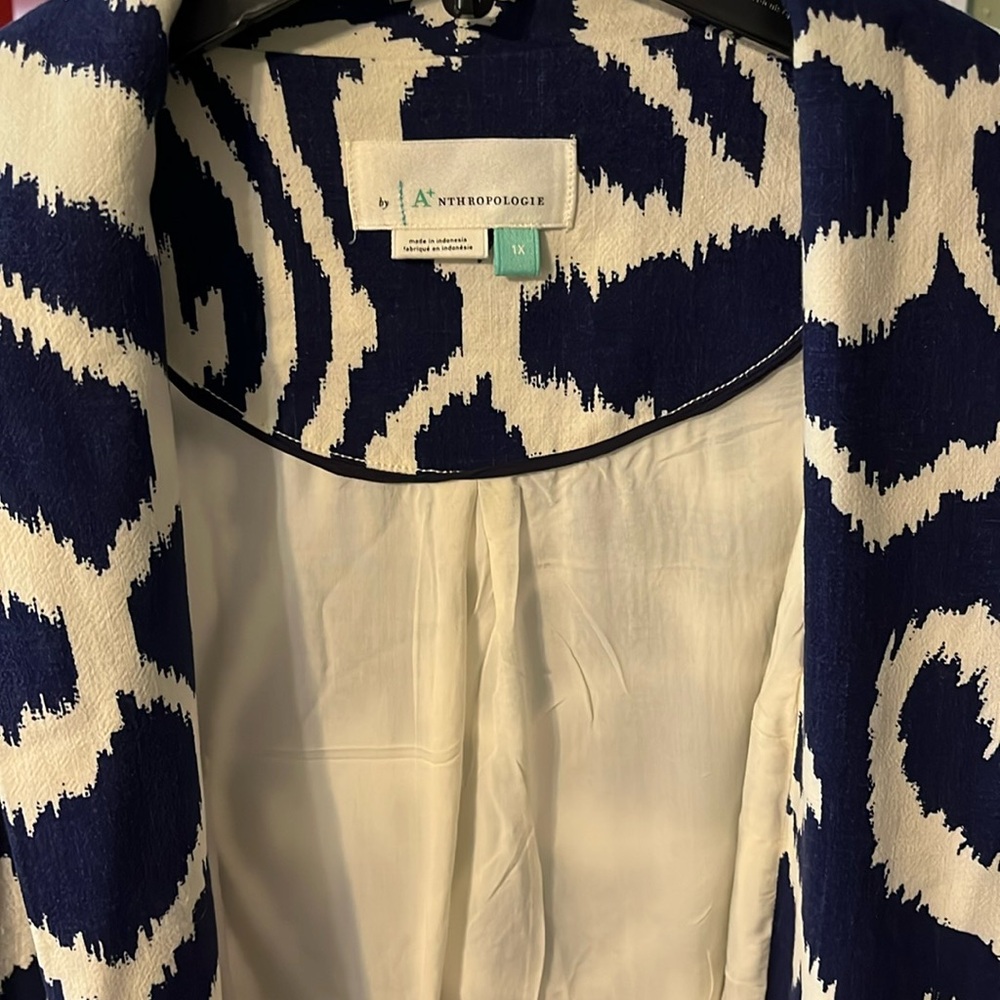 Anthropology long trench/cardigan navy and white worn once gorgeous!1x
